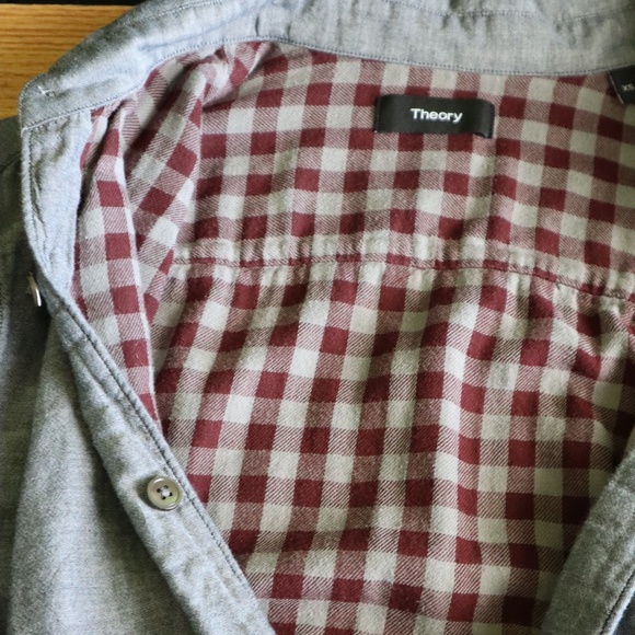 Theory 100% COTTON Grey with Plaid Button Up, Size XS - Picture 5 of 9